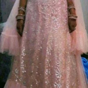 Baby Pink Colour Lehnga With Attached Net Sleeves