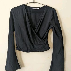 Deep V Neck Top With Bell Sleeves