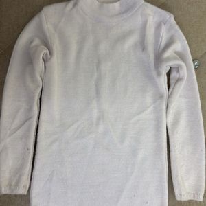 Round Neck White Sweater For Girls