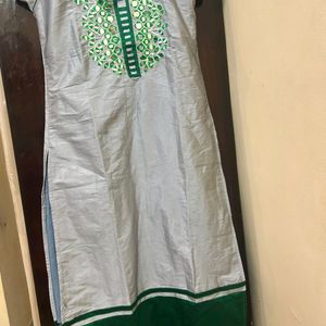 Green N Gray Mirror Work Kurti