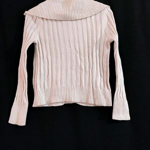 Women White Ribbed Sweater