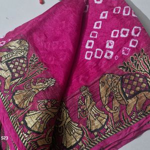 Pink Printed Saree With Unstiched Blouse