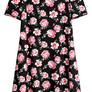 H&M Floral Pattern Black Pink Off shoulder Dress