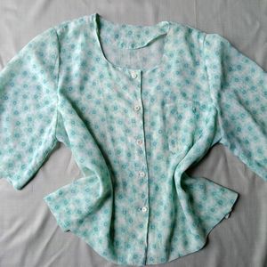 New Cute Korean Floral Crop Shirt