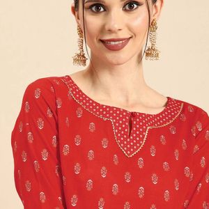 Red Designed Kurta Set For Beautiful Wearing