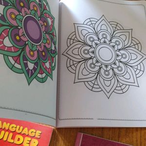 Books Combo: Mandala Coloring Book For Kids, Language Builder 1, हिंदी कापी पुस्तक