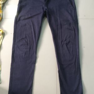 2 pants, one dark blue cotton and one black pant - 30 size