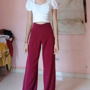 Maroon Highrise Flared Korean Formal Casual Pants