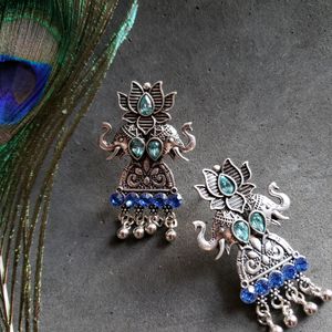 Oxidized Blue Elephant Earrings