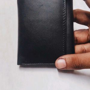 Mens Trendy Black 3fold Genuine Leather Wallet