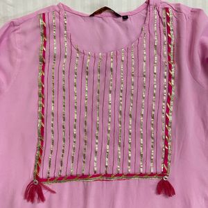 Pink Kurta And Pallazo Set- With Laces