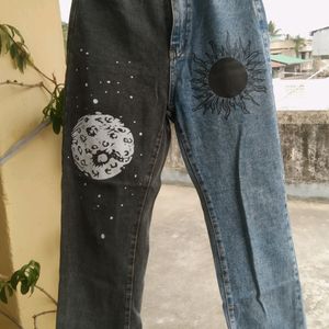 Y2k Patchwork Sun Moon Print Jeans