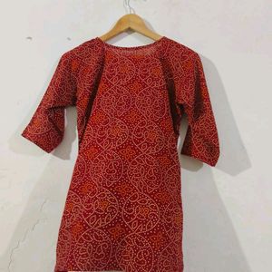 Maroon Printed Short Kurti