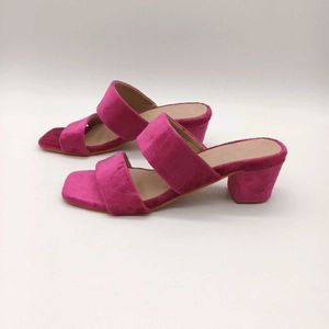 Magenta Velvet Block Heels 2 Inches.