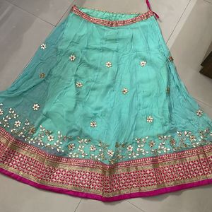 Pastel Green Lehenga Skirt With Pink Border 💖