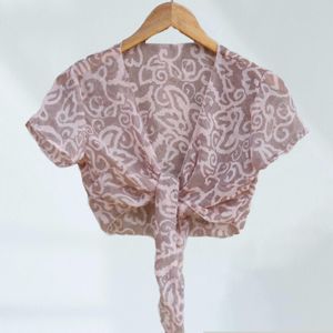 Leaves Print chiffon Shrug Front Tie Knot