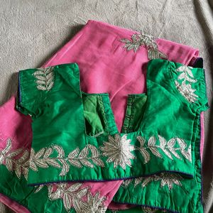 Pink Saree With Blouse