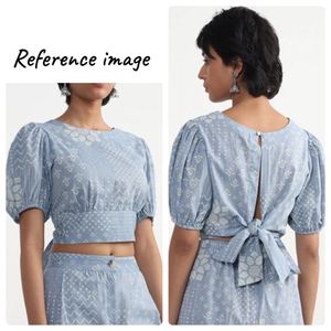 🦋 Bombay paisley Sky Blue Crop Top- new-S