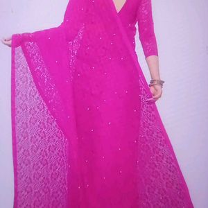 NEW Pink Net Saree