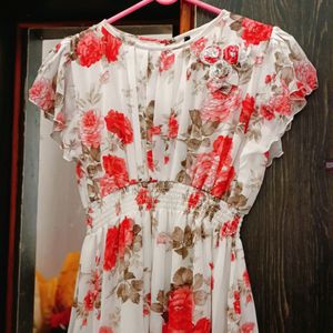 Floral Print White Cute Dress