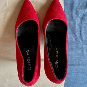 Red Stilletto Velvet High Heels