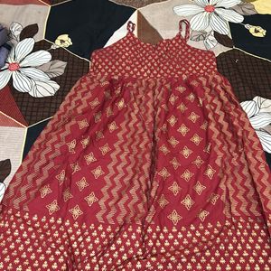 Beautiful Red Golden Kurta For Festivals Sleeveles