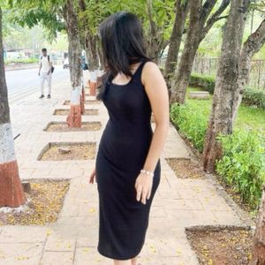 Black Ribbed Midi Dress