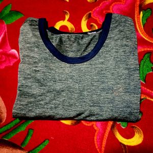 Sleeve Less Tshrit In Grey With Royal Blue Pattern