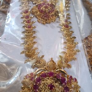 Ruby Stone Gold Colour Neckess Set