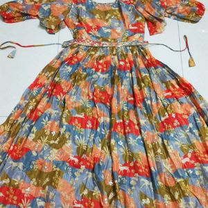 Handwork Heavy Floral Gown With Belt