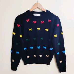 Black Multicolour Design Sweater Size-36-38