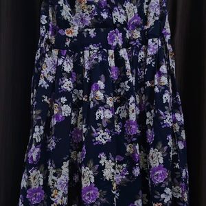 Lavender Colour Floral Midi Dress