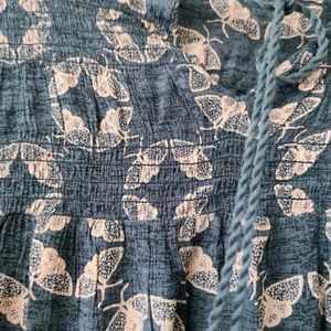 Greyish-Blue Printed A-line Top