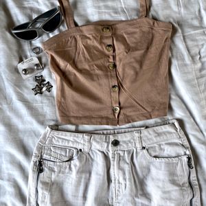 Beige pretty cami button up top