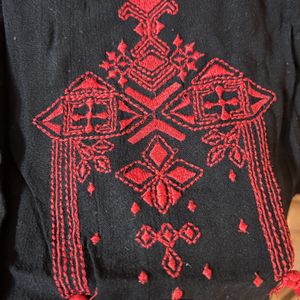 Black Kurti Top With Red Embroidery