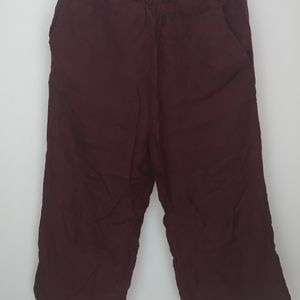 Women's pure Linen Maroon/Red Regular Fit Pant