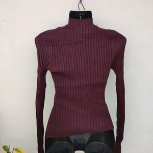 Hooked Up Wine Colour Ribbed Top