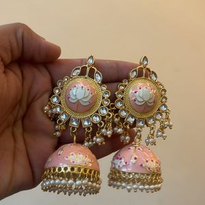 Pink Kundan Stylish Jhumka With Pearl