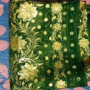 Green Saree With Full Of Golden Design