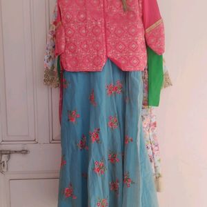 Embroidered Sleevless Gown With Bird Work Jacket