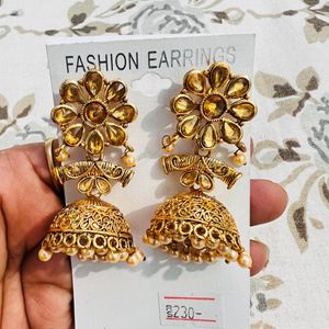 Golden Jhumki Earrings