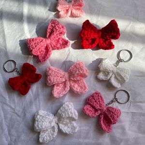 Crochet Bow Keychain .