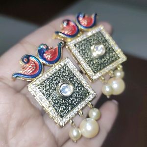 Peacock Meenakari Polki Rhinestone Earrings