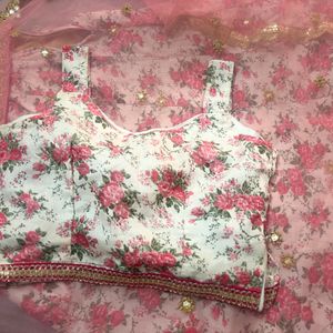 White Pink Lehenga Choli With Duppta