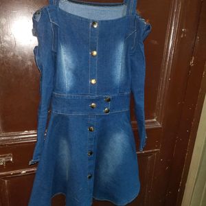 Women Blue Denim Bow Designer Dress