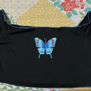 Black Cropped Butterfly Top Urbanic