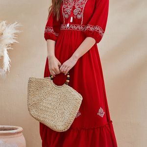 Branded Women Embroidered Red Dress Size L