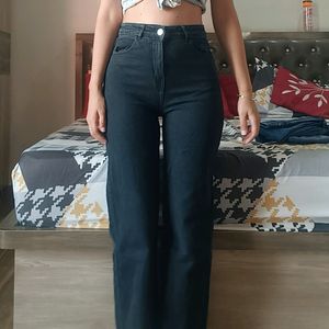 High Waist Straight Leg Black Jeans