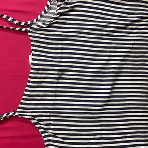 H&M White and Dark Blue Stripes Crop Top