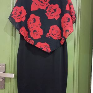 Black Dress With Red Floral Design